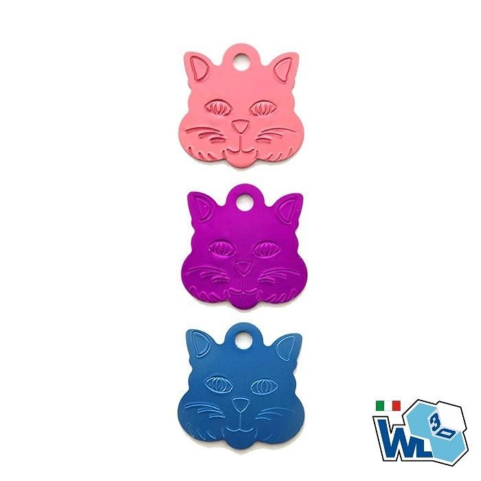 Confezione da 5 pezzi medagliette a forma di gatto in alluminio anodizzato